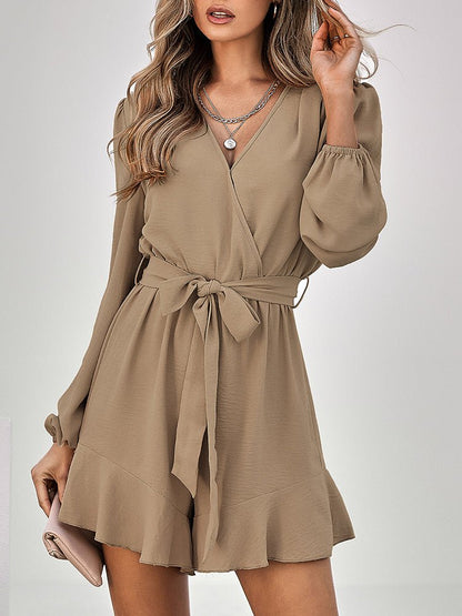 Jumpsuits V-neck Long Sleeve Solid Ruffle Jumpsuit - LuckyFash™