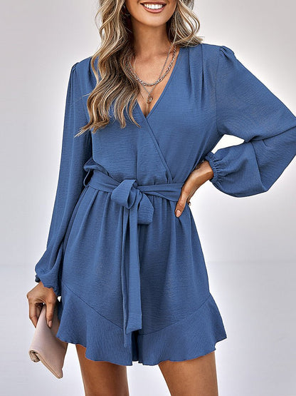 Jumpsuits V-neck Long Sleeve Solid Ruffle Jumpsuit - LuckyFash™