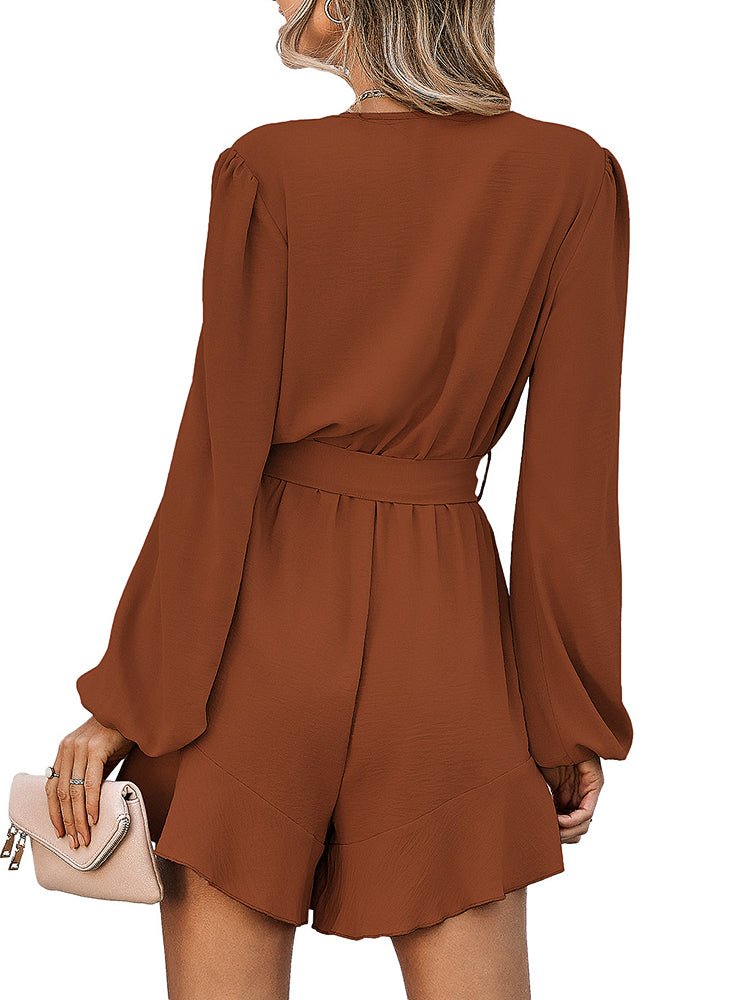 Jumpsuits V-neck Long Sleeve Solid Ruffle Jumpsuit - LuckyFash™