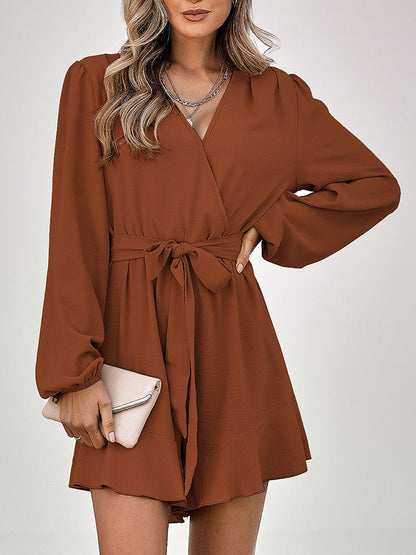 Jumpsuits V-neck Long Sleeve Solid Ruffle Jumpsuit - LuckyFash™