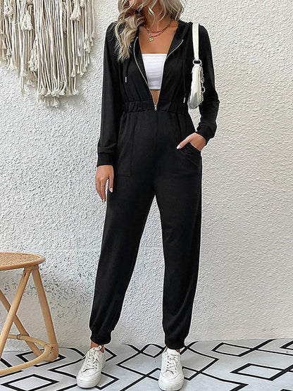 Jumpsuits Zip Long Sleeve Hooded Casual Jumpsuit - LuckyFash™