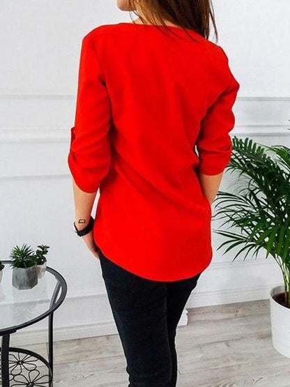 Womens Loose Fitting Zip Up Deep V Neck Long Sleeve T Shirts - LuckyFash™