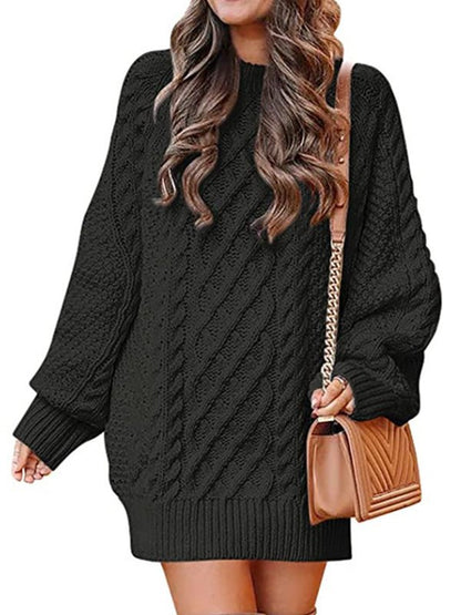 Mini Dresses Crewneck Long Sleeve Oversized Knitted Dress - LuckyFash™