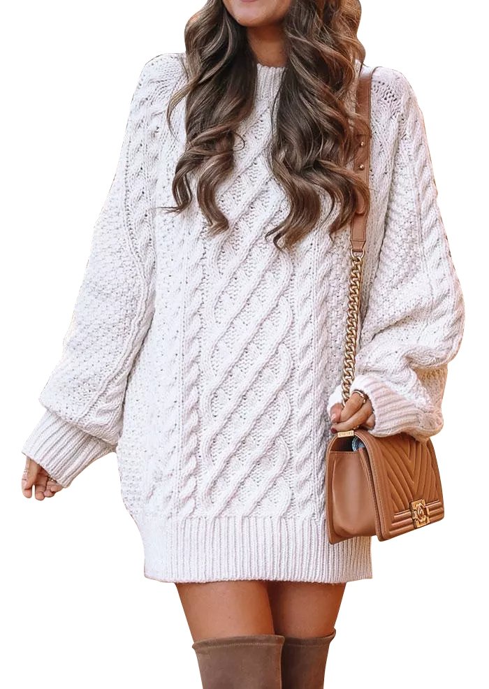 Mini Dresses Crewneck Long Sleeve Oversized Knitted Dress - LuckyFash™