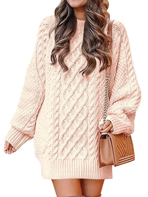 Mini Dresses Crewneck Long Sleeve Oversized Knitted Dress - LuckyFash™