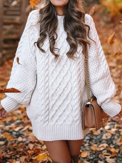 Mini Dresses Crewneck Long Sleeve Oversized Knitted Dress - LuckyFash™