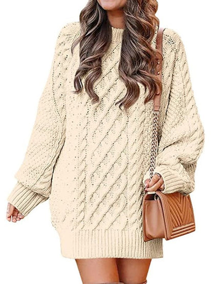 Mini Dresses Crewneck Long Sleeve Oversized Knitted Dress - LuckyFash™