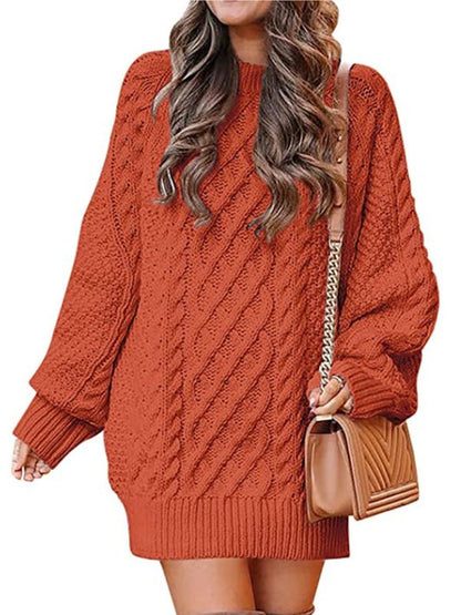 Mini Dresses Crewneck Long Sleeve Oversized Knitted Dress - LuckyFash™