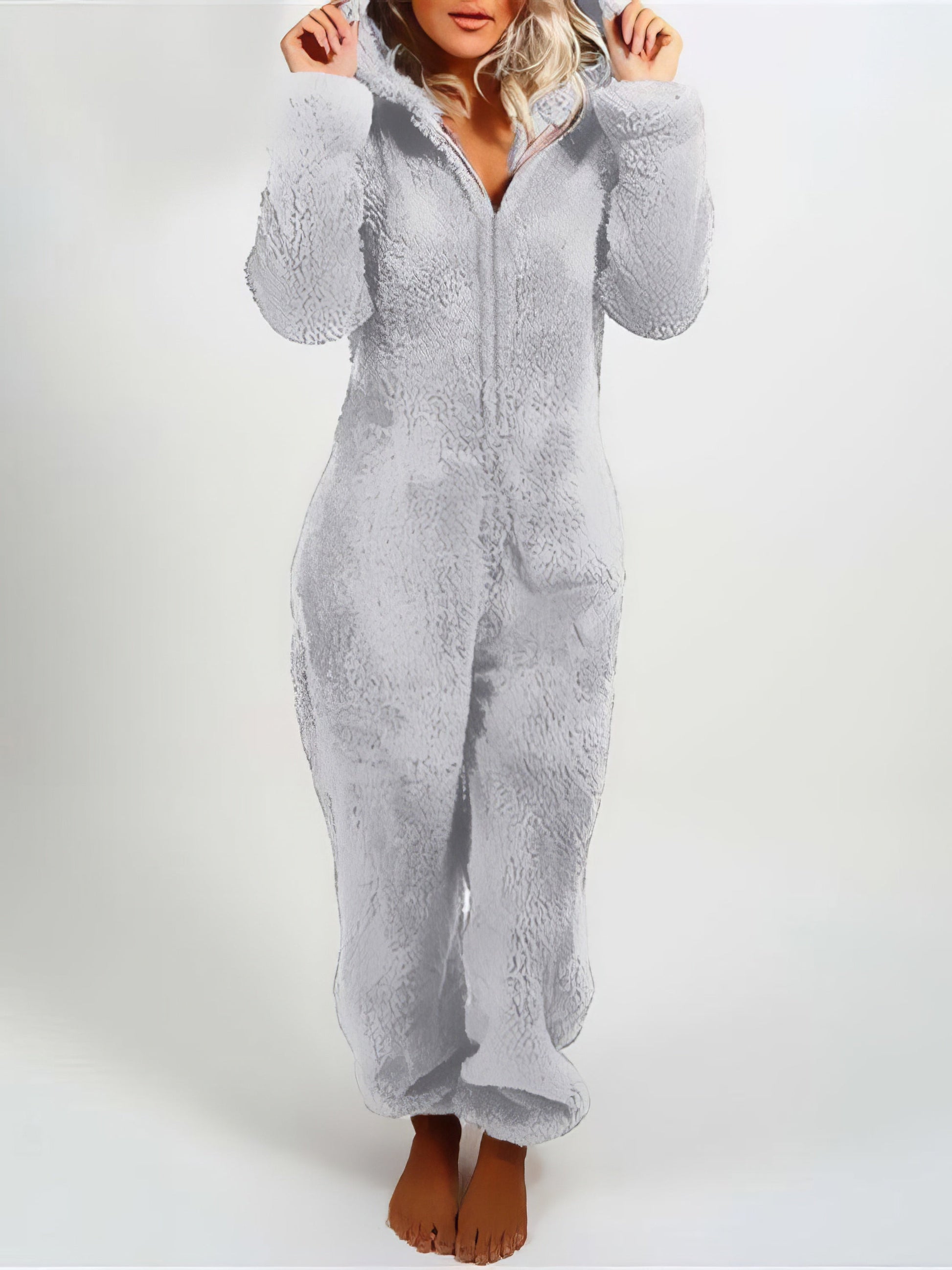 Pajamas Furry Zipper Jumpsuit Hooded Pajamas - LuckyFash™