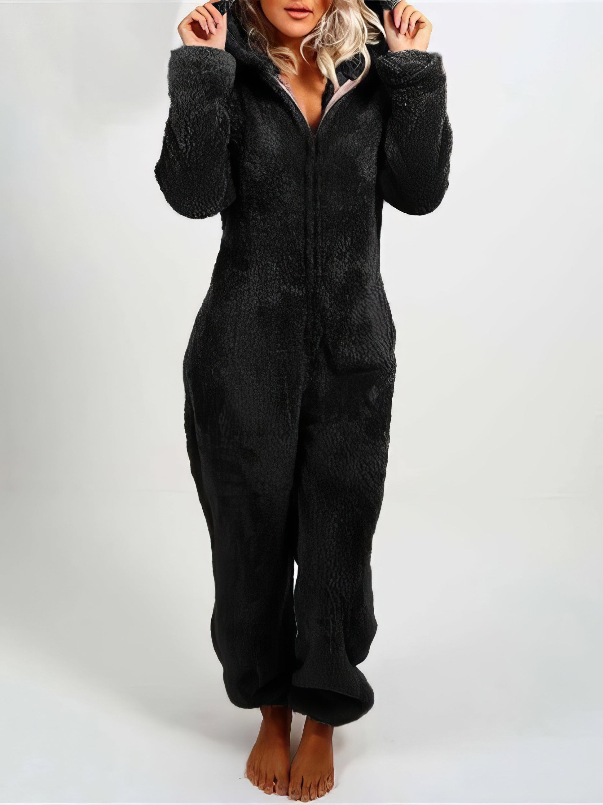 Pajamas Furry Zipper Jumpsuit Hooded Pajamas - LuckyFash™