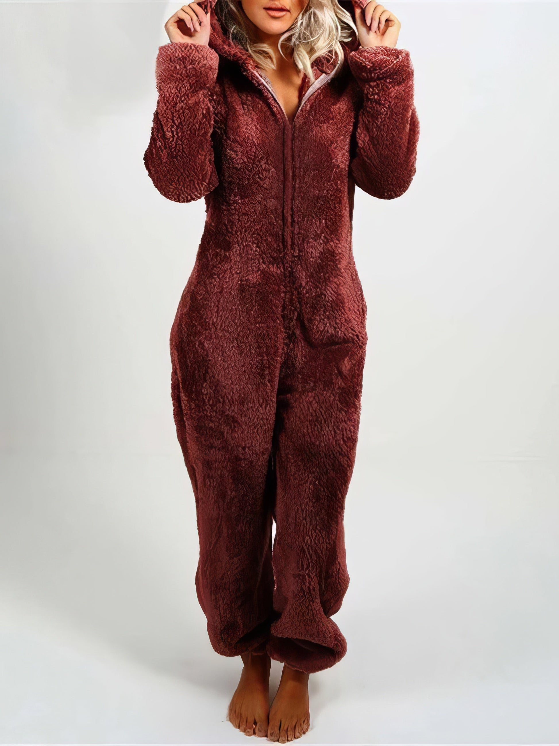 Pajamas Furry Zipper Jumpsuit Hooded Pajamas - LuckyFash™