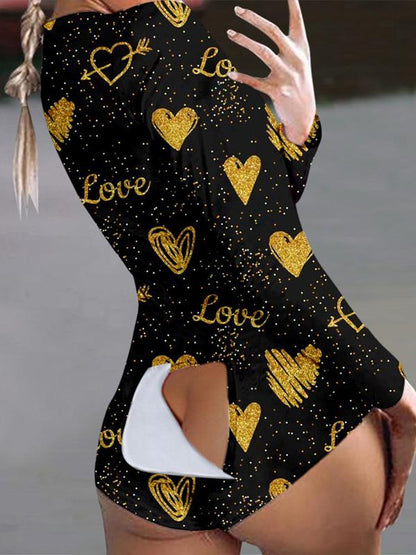 Women's Pajamas Heart Print Button Flap Long Sleeve Pajamas - LuckyFash™