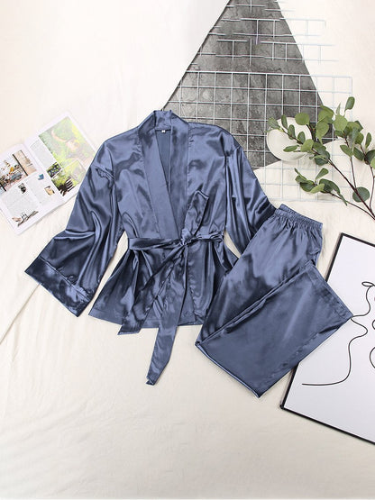 Women's Pajamas Long Sleeve Cardigan Lace Nightgown Loose Pants Pajama Set - LuckyFash™
