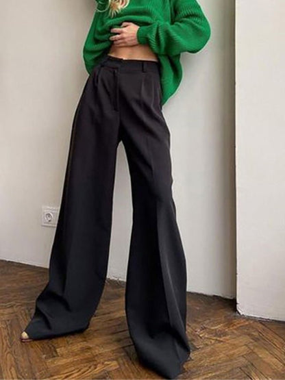 Women's Pants Casual Solid High Waist Wide Leg Pants - LuckyFash™