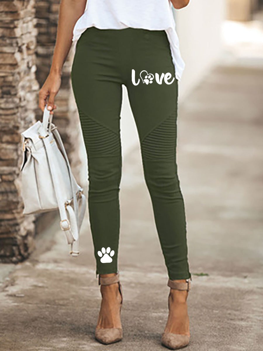 Women's Pants Letter Cat Paw Print Skinny Casual Trousers - LuckyFash™