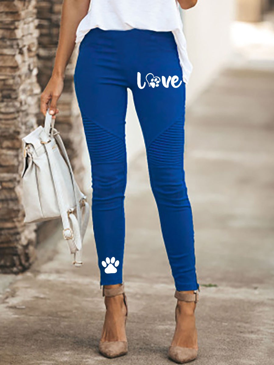 Women's Pants Letter Cat Paw Print Skinny Casual Trousers - LuckyFash™