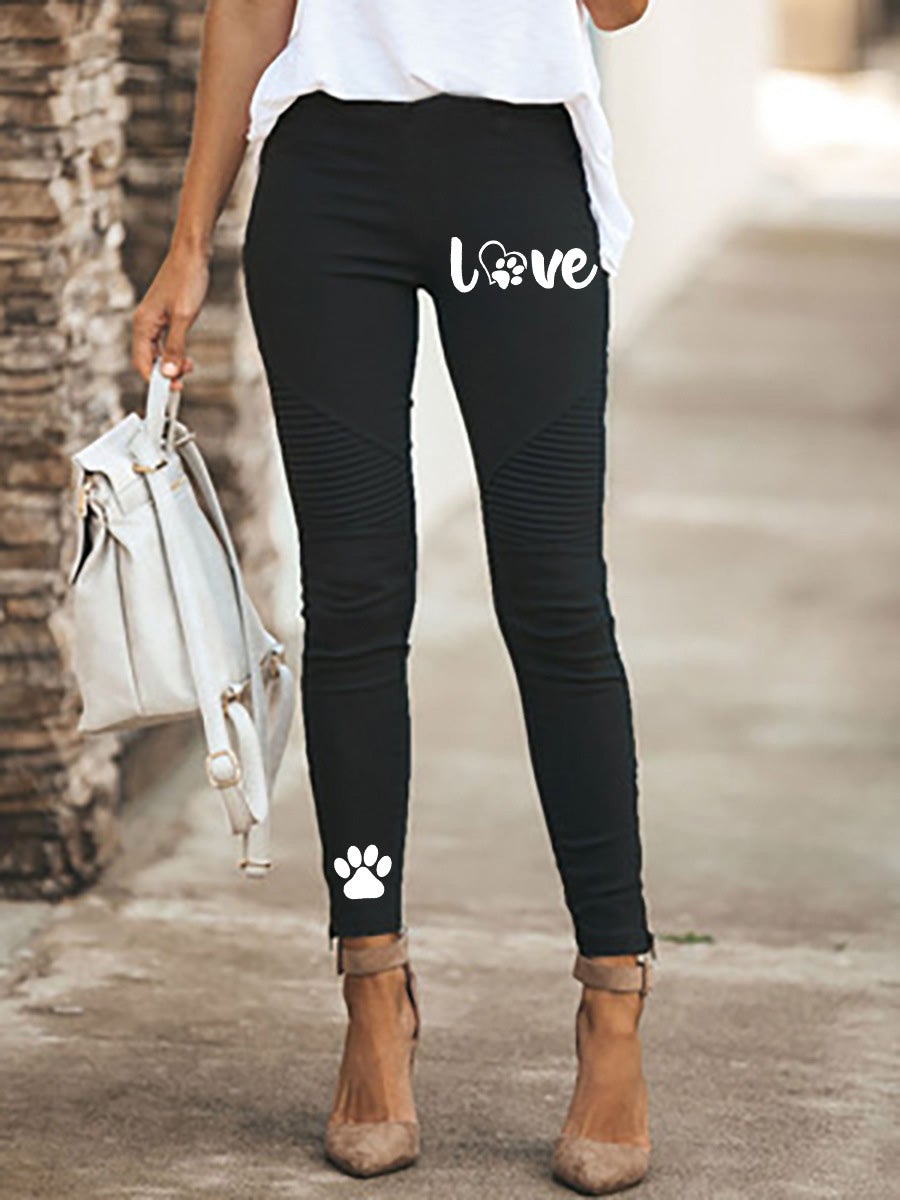 Women's Pants Letter Cat Paw Print Skinny Casual Trousers - LuckyFash™