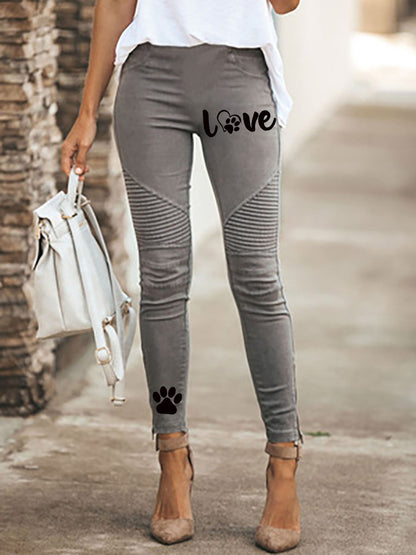 Women's Pants Letter Cat Paw Print Skinny Casual Trousers - LuckyFash™