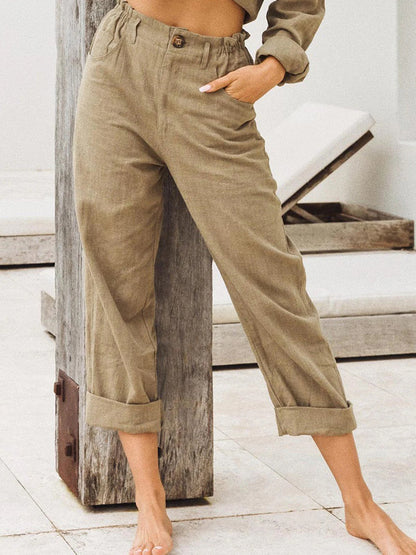 Women's Pants Loose Solid Pocket High Waist Casual Pants - LuckyFash™