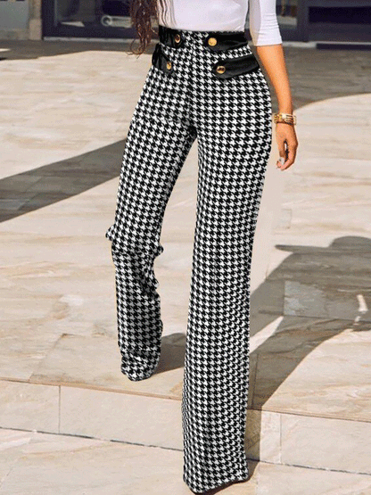 Women's Pants Mid-Rise Check Button Skinny Pant - LuckyFash™