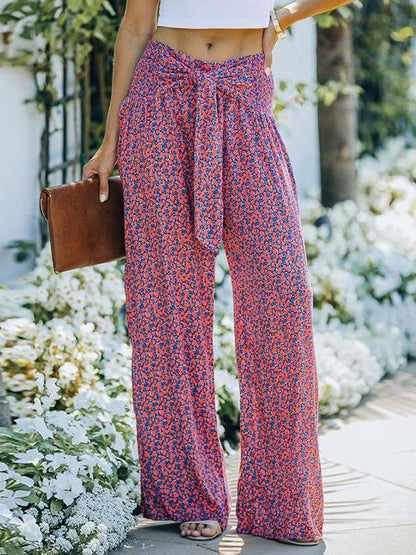 Women's Pants Printed High Waist Lace-Up Wide Leg Pants - LuckyFash™