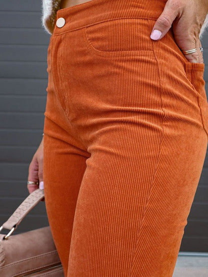 Pants Solid Color Mid Waist Slim Micro Flare Pants - LuckyFash™