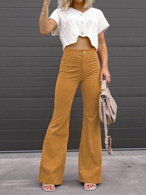 Pants Solid Color Mid Waist Slim Micro Flare Pants - LuckyFash™