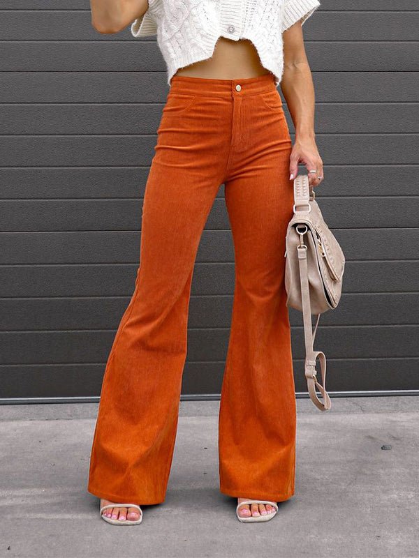 Pants Solid Color Mid Waist Slim Micro Flare Pants - LuckyFash™