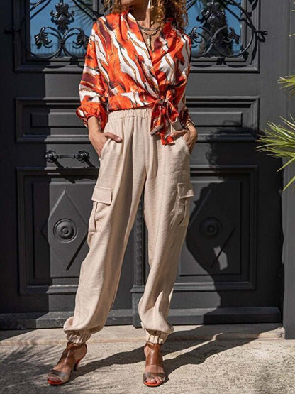 Women's Pants Solid Elastic Waist Pocket Casual Pants - LuckyFash™