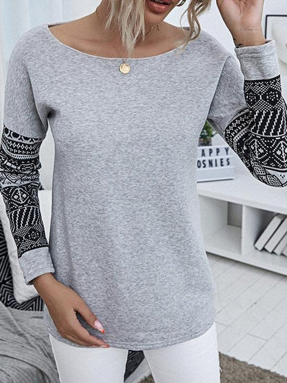 Pullover Long Sleeve Off-shoulder Print T-shirts - LuckyFash™