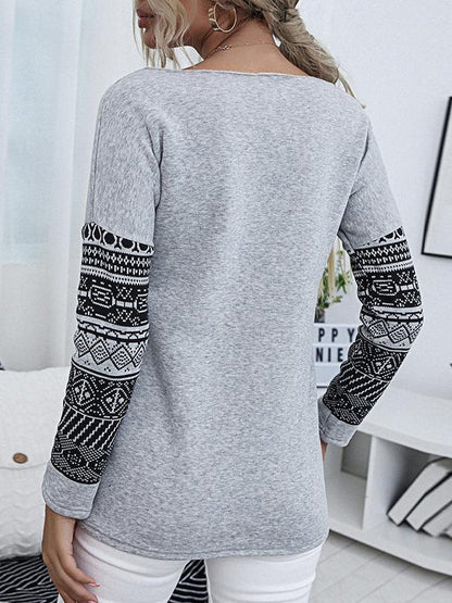 Pullover Long Sleeve Off-shoulder Print T-shirts - LuckyFash™