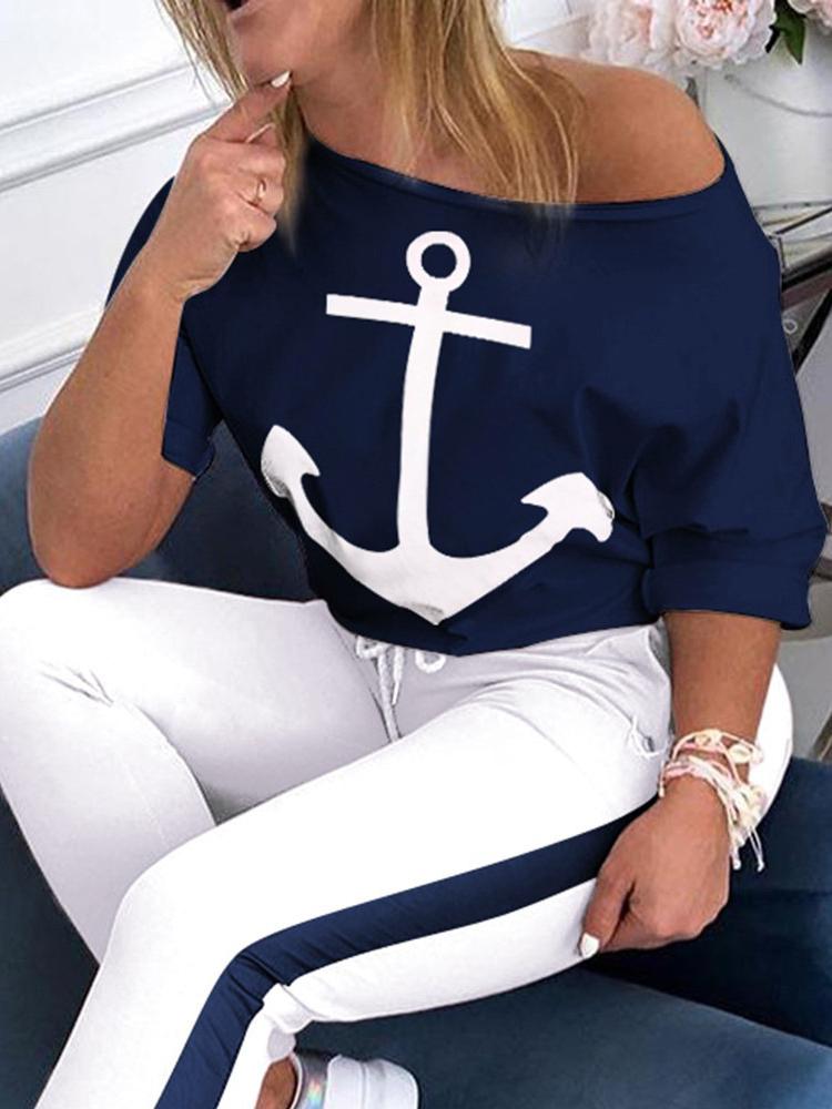 Women's Sets Anchor Print Long Sleeve T-Shirt & Trousers Two-Piece Suit - LuckyFash™