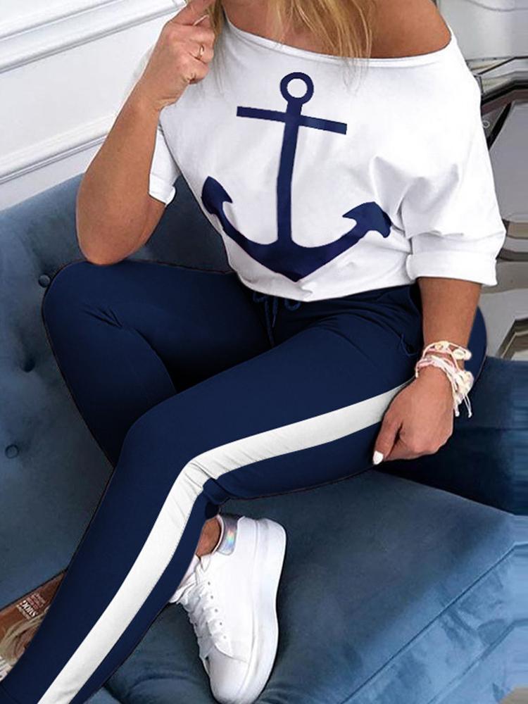 Women's Sets Anchor Print Long Sleeve T-Shirt & Trousers Two-Piece Suit - LuckyFash™