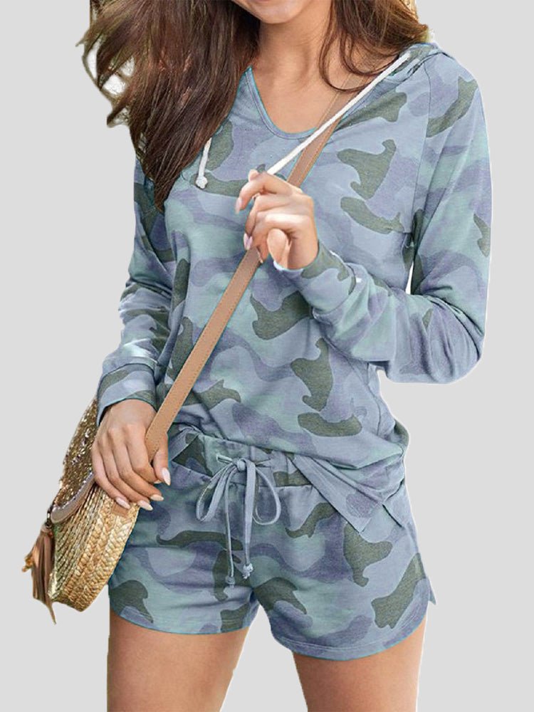 Women's Sets Camouflage Long Sleeve Hoodie & Shorts Two-Piece Set - LuckyFash™
