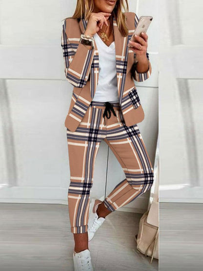 Women's Sets Check Printed Long Sleeve Blazer & Pants Two Piece Set - LuckyFash™