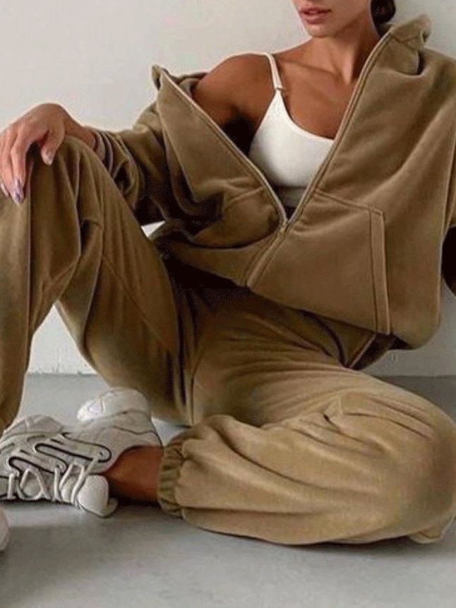 Women's Sets Fashion Sports Zipper Pocket Hoody Two-Piece Suit - LuckyFash™