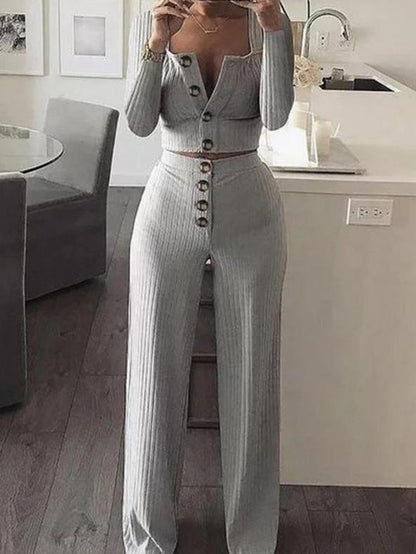 Women's Sets Long Sleeve Cardigan Slim Buttoned Casual Two-Piece Suit - LuckyFash™