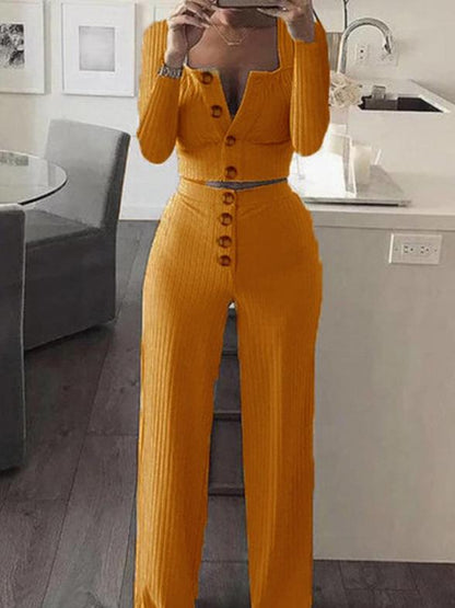 Women's Sets Long Sleeve Cardigan Slim Buttoned Casual Two-Piece Suit - LuckyFash™