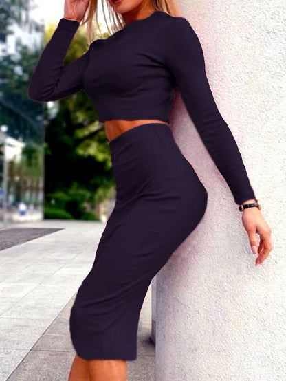Women's Sets Long Sleeve Crop Top & Slim Skirt Two-Piece Set - LuckyFash™