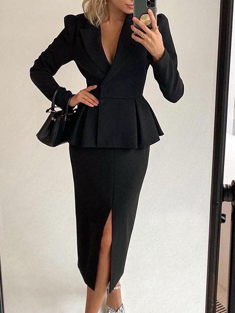 Sets Long Sleeve Jacket & Split Skirt Two-Piece Suit - LuckyFash™