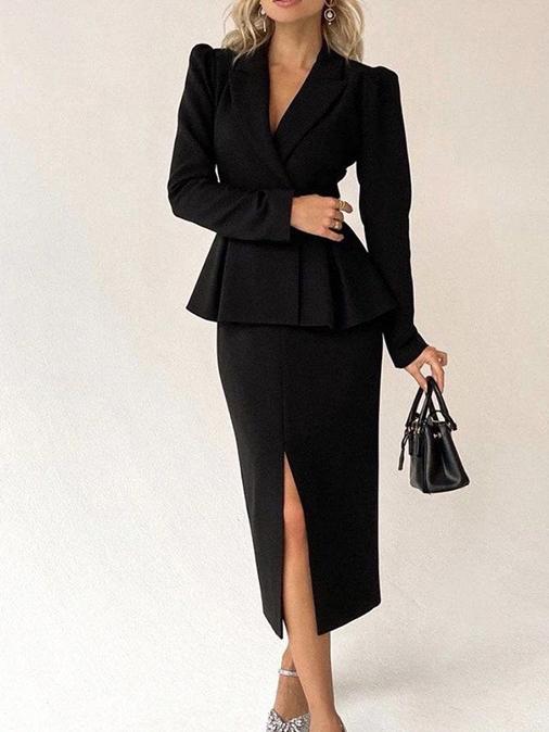 Sets Long Sleeve Jacket & Split Skirt Two-Piece Suit - LuckyFash™