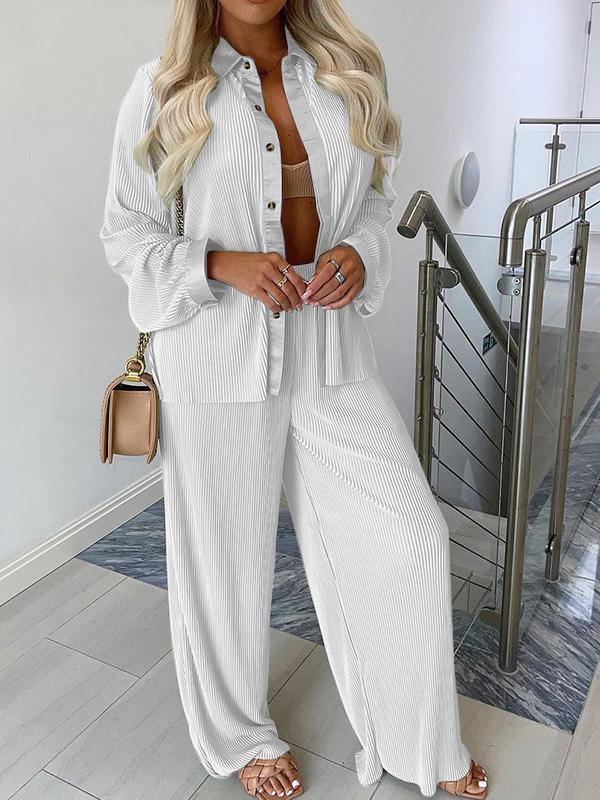 Sets Long Sleeve Shirt & Wide-Leg Pants Two-Piece Suit - LuckyFash™