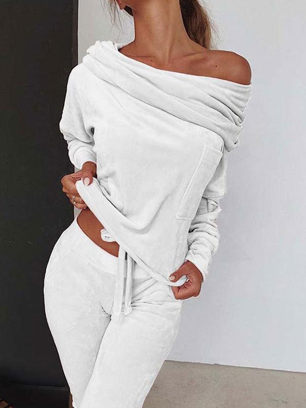 Sets One-Shoulder Long Sleeve Top And Trousers Casual Two-Piece Suit - LuckyFash™