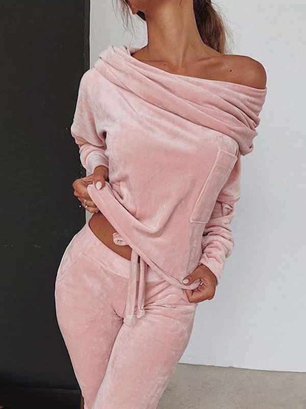 Sets One-Shoulder Long Sleeve Top And Trousers Casual Two-Piece Suit - LuckyFash™
