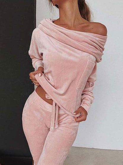 Sets One-Shoulder Long Sleeve Top And Trousers Casual Two-Piece Suit - LuckyFash™