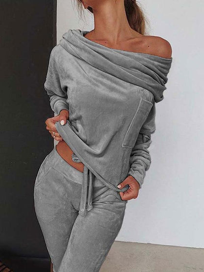 Sets One-Shoulder Long Sleeve Top And Trousers Casual Two-Piece Suit - LuckyFash™