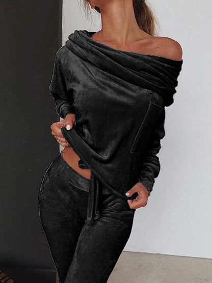 Sets One-Shoulder Long Sleeve Top And Trousers Casual Two-Piece Suit - LuckyFash™