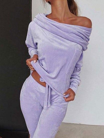 Sets One-Shoulder Long Sleeve Top And Trousers Casual Two-Piece Suit - LuckyFash™