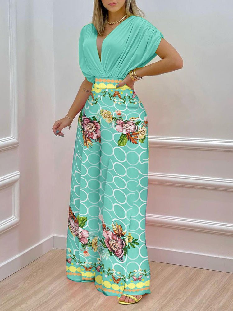 Sets Printed Doll Sleeve Top & Wide Leg Pants Two-Piece Set - LuckyFash™