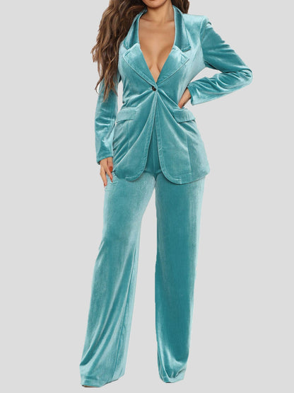 Women's Sets Solid Blazers Trousers Gold Velvet Two-Piece Sets - LuckyFash™